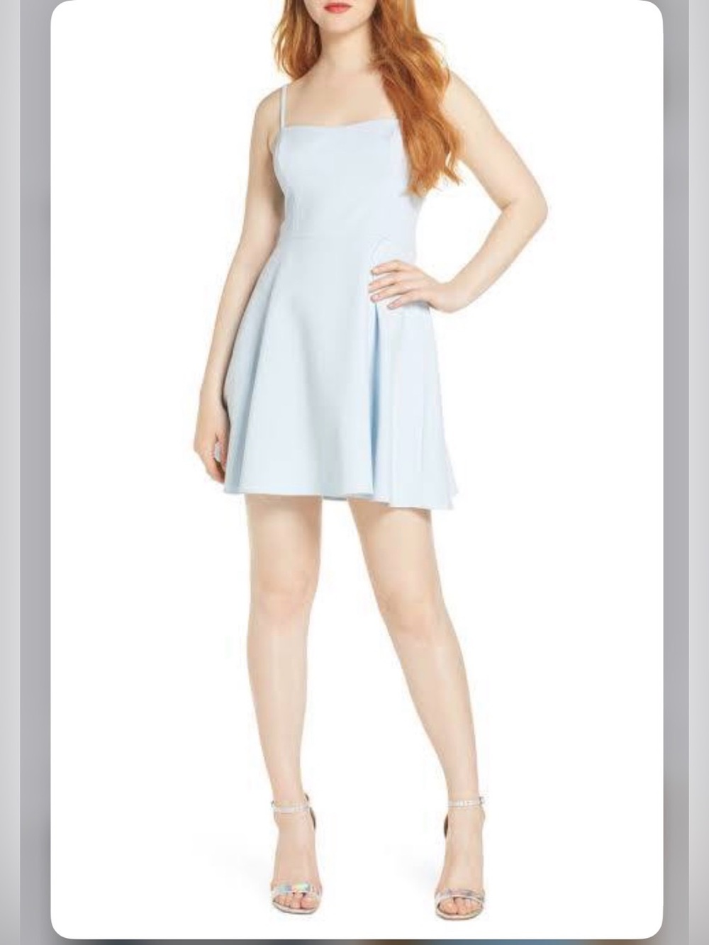 French Connection whisper sweetheart neck Pale Blue Spaghetti Strap Mini Dress